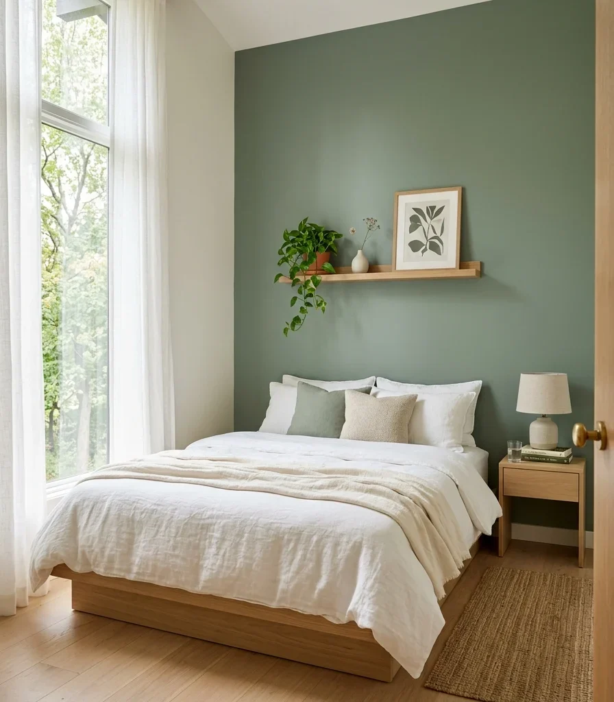 1. Sage Green Paint on Just the Headboard Wall