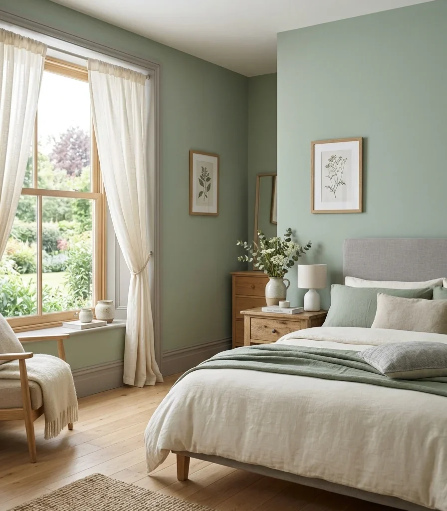 1. Soft Sage Walls With Warm Dove Gray Trim