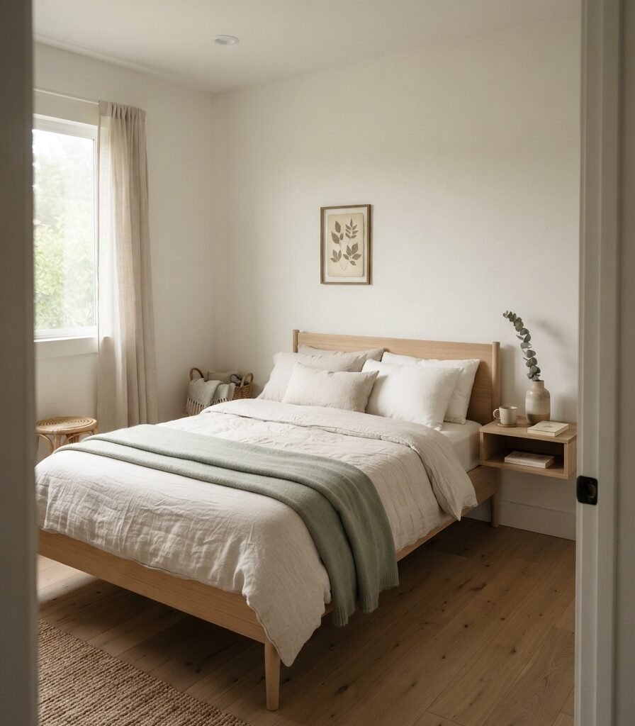 1. Tiny Bedroom Design Ideas: Start with a Warm White and Oatmeal Palette