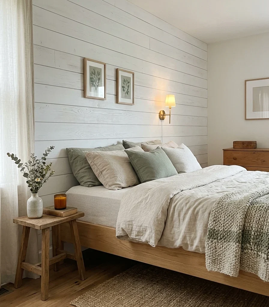 1. Whitewashed Shiplap Headboard Wall