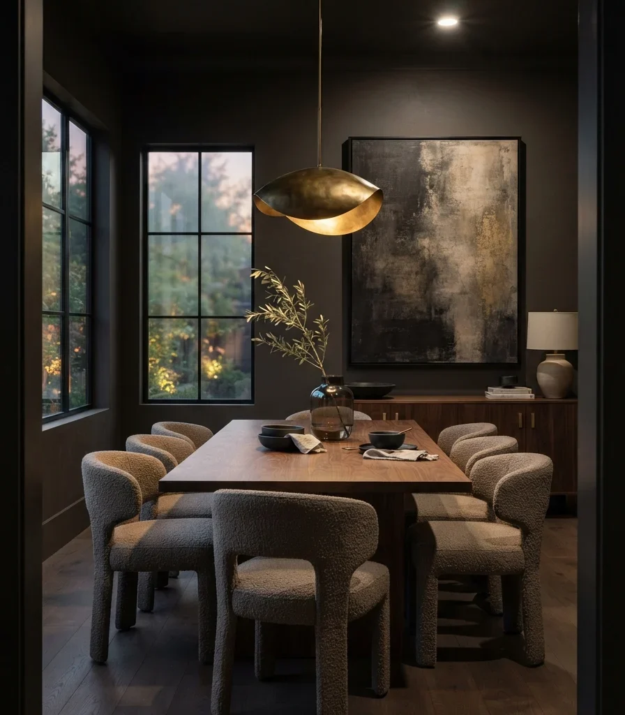 1. Wrap the Walls in Warm Charcoal for a Seamless Dark Envelope