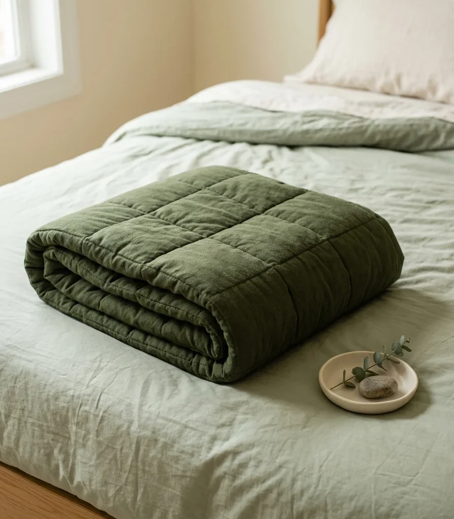 10. A Weighted Blanket Layered Over the Comforter