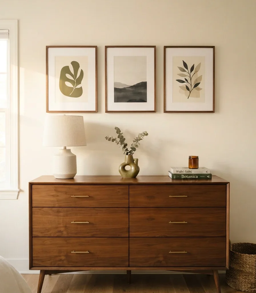 10. Create a Calm Gallery Above the Dresser