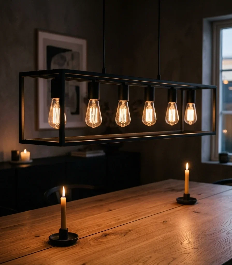 10. Dimmable Linear Chandelier Over a Long Table