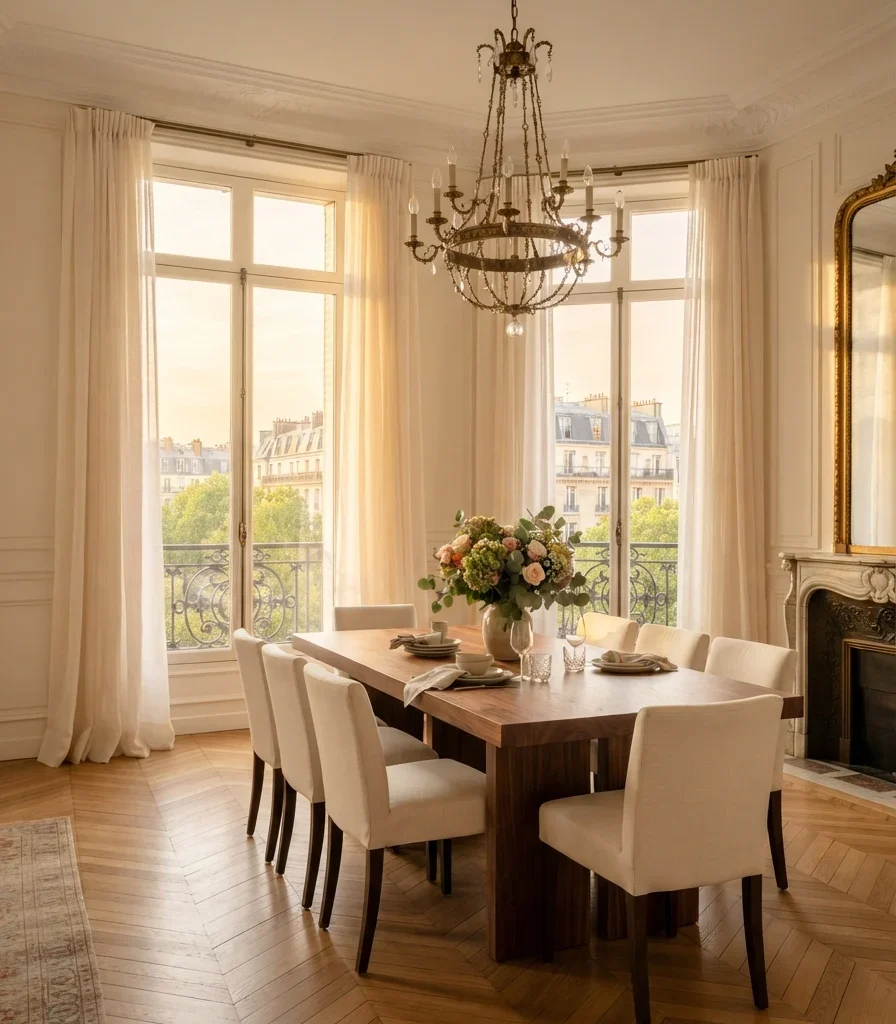 10. Floor-to-Ceiling Linen Curtains for Tall Proportion