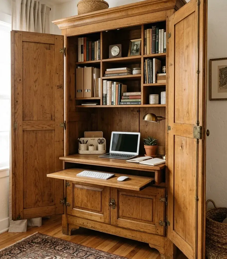 10. Repurpose an Armoire as an Enclosed Office Cabinet
