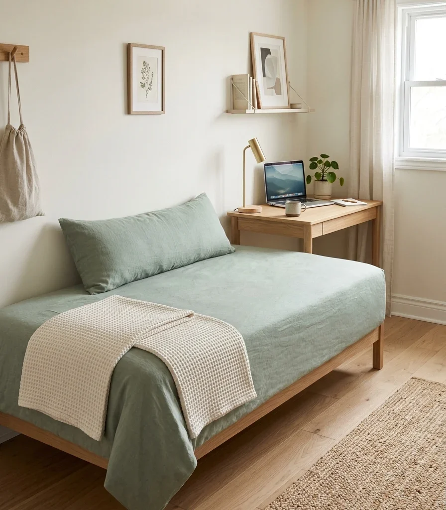 10. Sage Green Bedding That Signals "Guest Mode" at a Glance