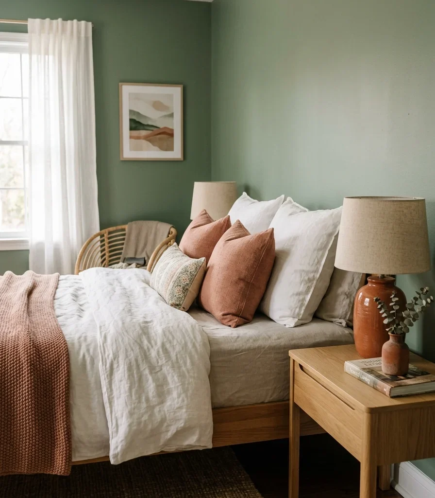 10. Terracotta Accents to Warm Up a Cool Sage Palette