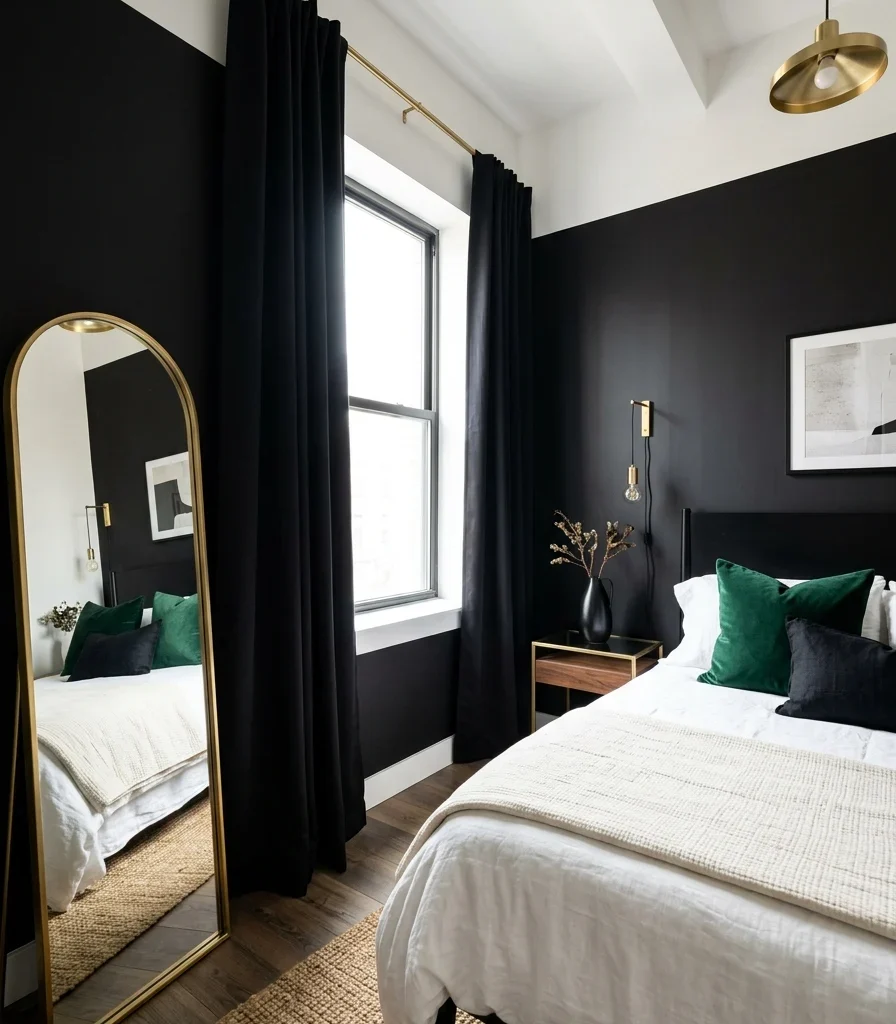 10. Vertical Drama for Small Black Green Bedrooms