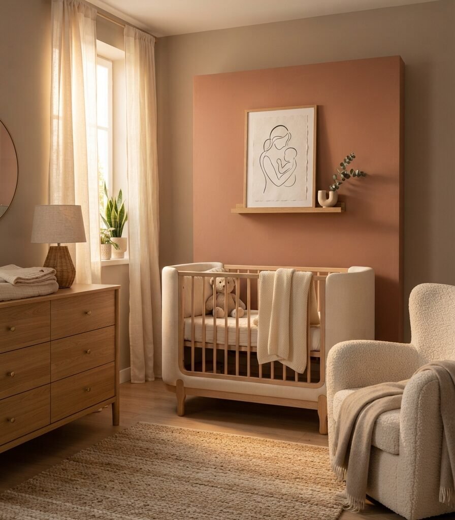 10. Warm Clay Accent Wall with Cream Furniture