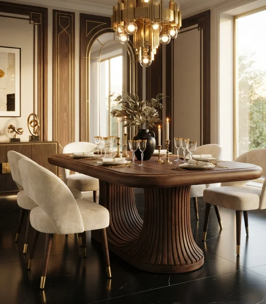 10. Waterfall-Edge Dining Table with Sculptural Base