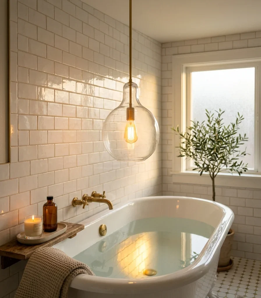 11. A Single Pendant Positioned Over the Tub Instead of a Recessed Can