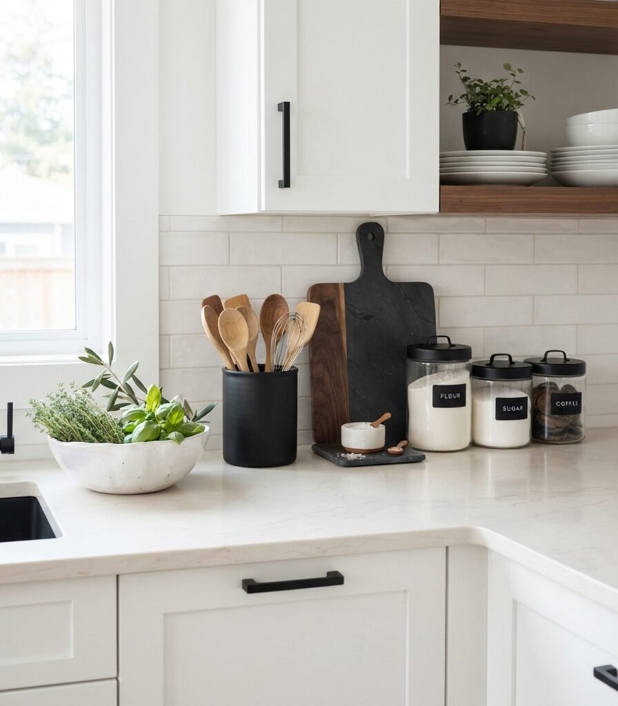11. Black Countertop Accents for High Contrast