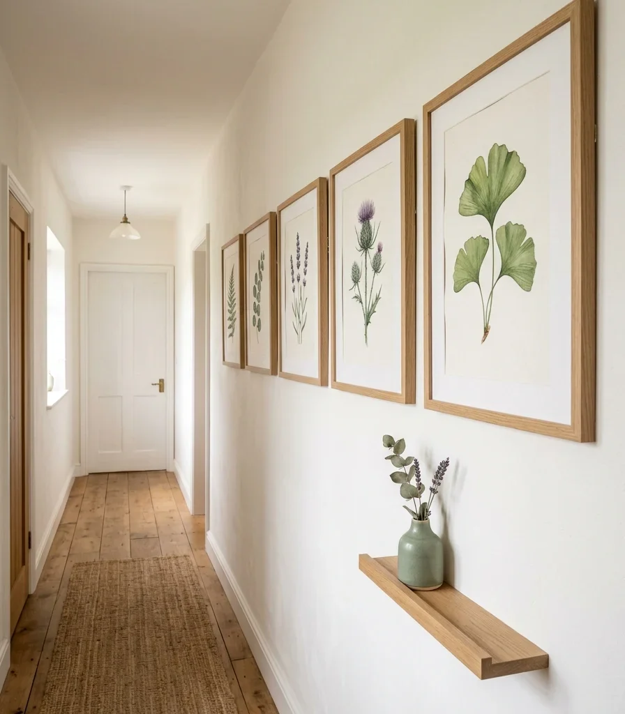 11. Botanical Gallery Wall Along the Hallway