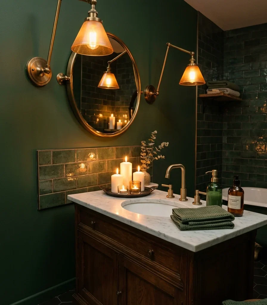 11. Candlelight and Dimmable Sconces for an Evening Spa Feel