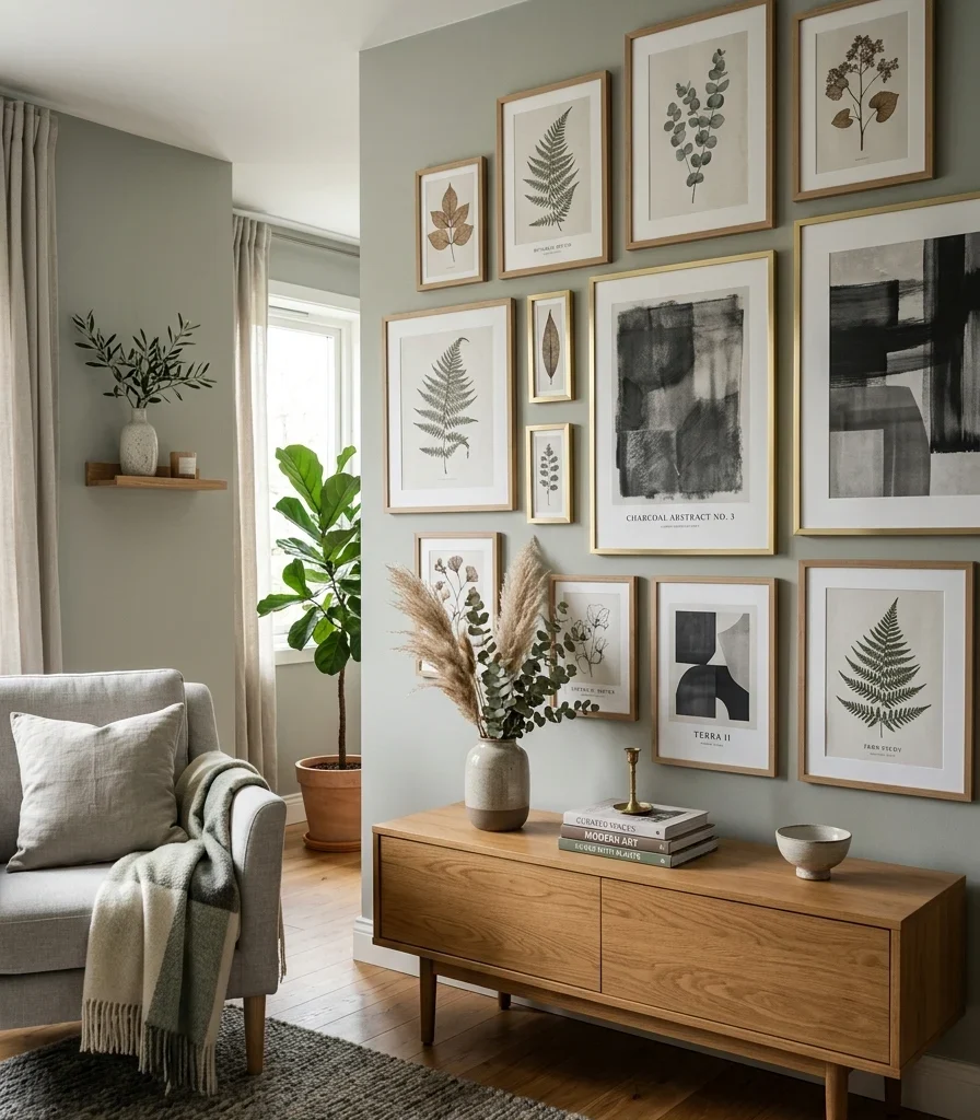 11. Gallery Wall in Sage and Charcoal Tones