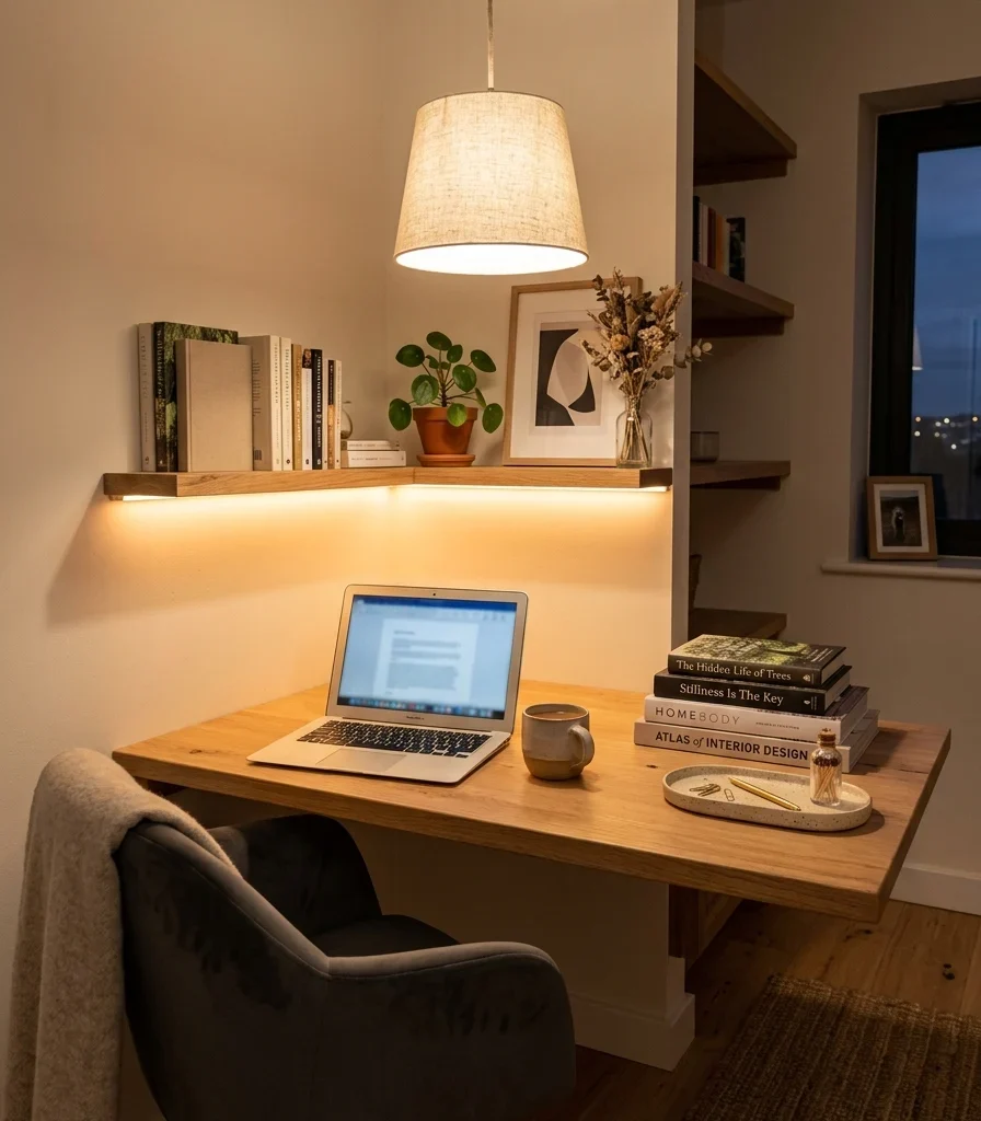11. Layered Pendant and Under-Shelf LED Lighting