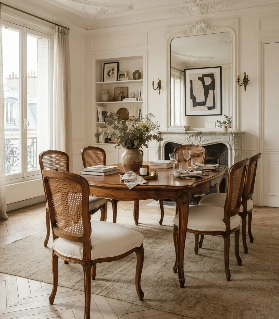 11. Mix French Cane Chairs with a Traditional Table