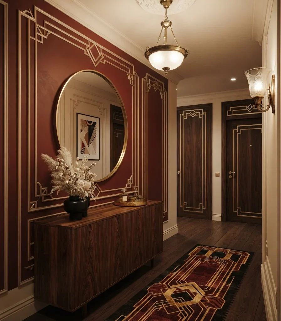 11. Oxblood and Champagne Gold Accent Wall