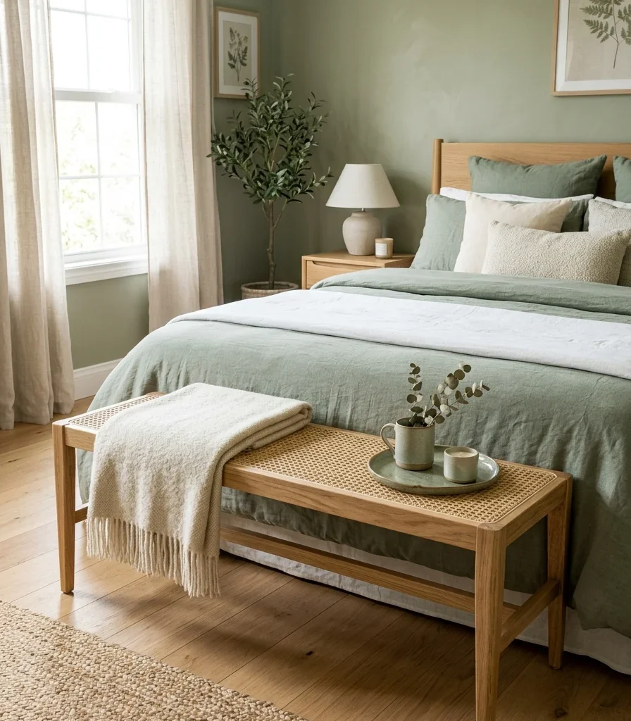 12. A Cane Bench at the Foot of the Bed