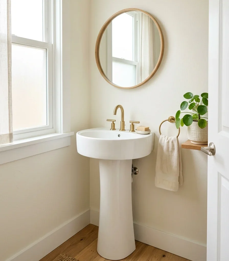 12. A Round Pedestal Sink to Soften Tight Corners