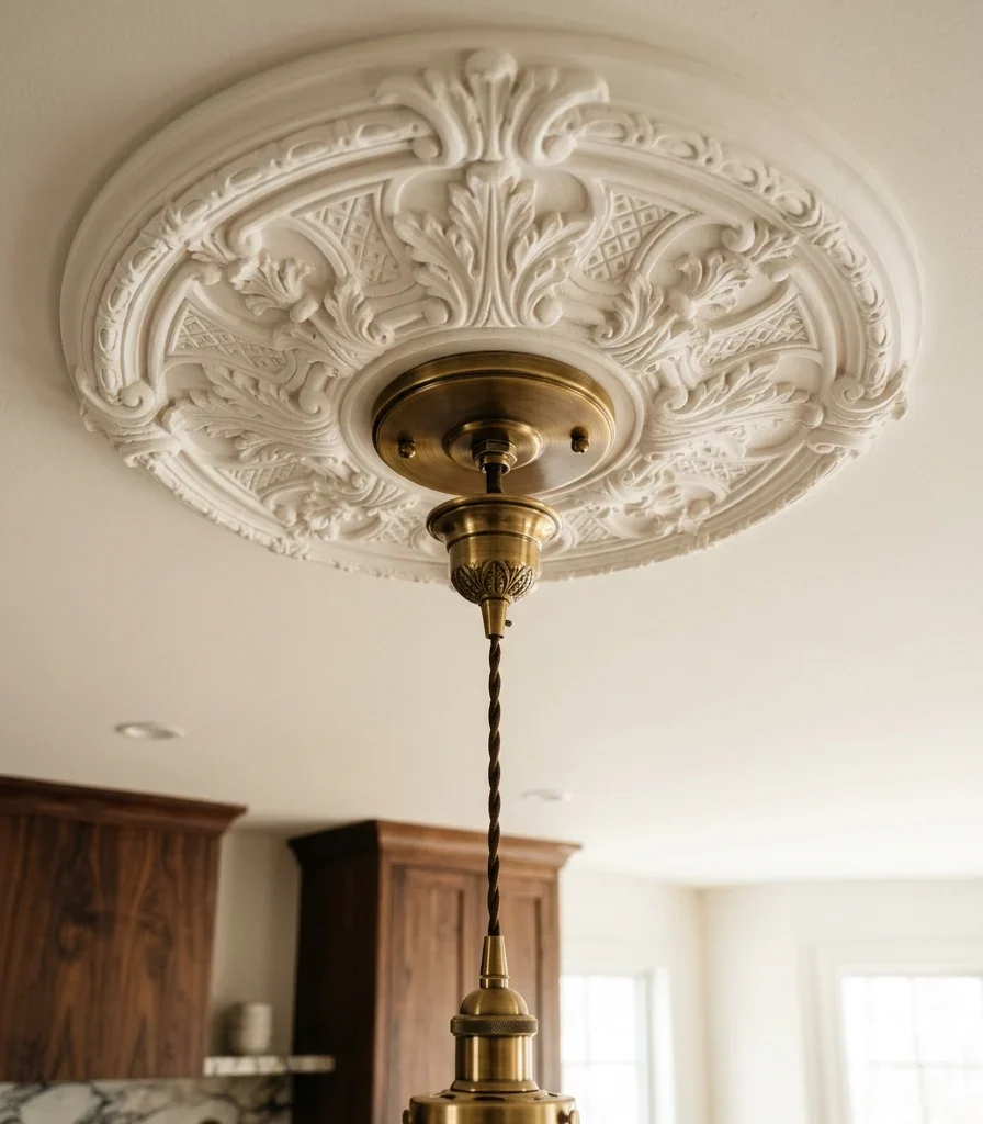 12. Add a Decorative Ceiling Medallion Behind the Pendant