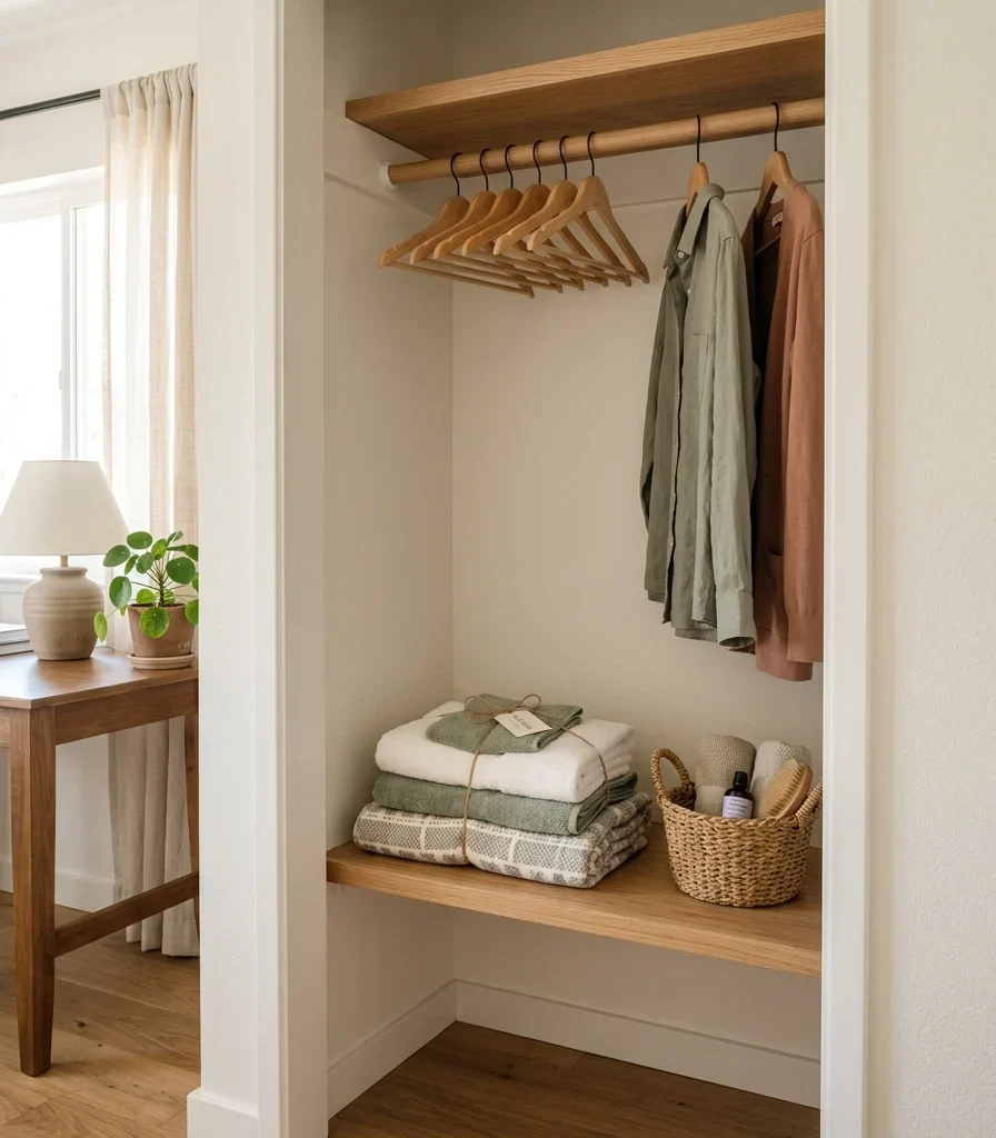 12. Build a Closet Nook Into a Compact Guest Wardrobe Zone