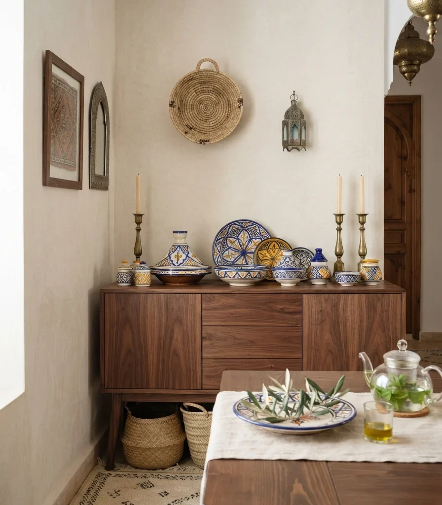 12. Display Moroccan Ceramics on a Low Sideboard