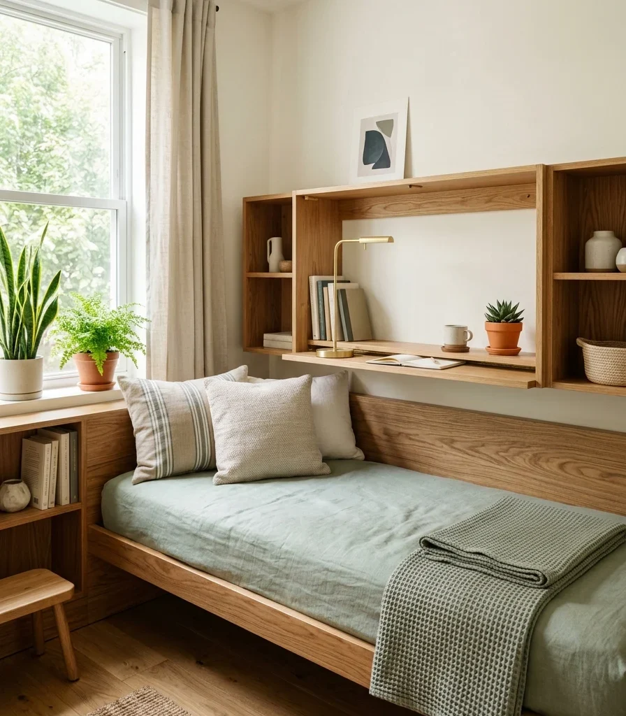 12. Fold-Down Wall Desk Above a Built-In Daybed