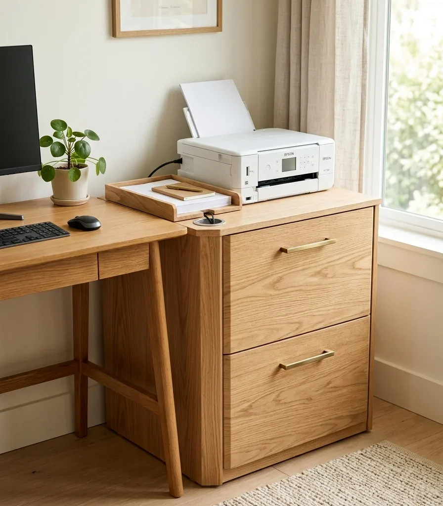 12. Slim Filing Cabinet That Doubles as a Printer Stand