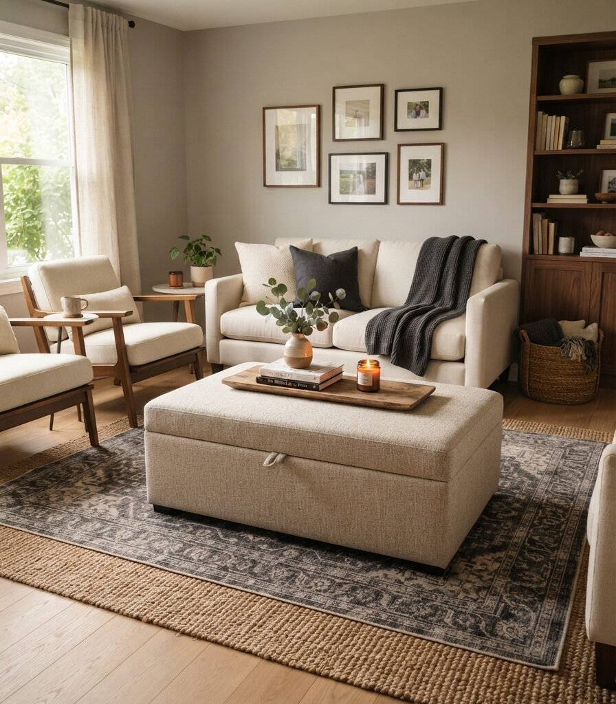 12. Use a Storage Ottoman Instead of a Traditional Coffee Table