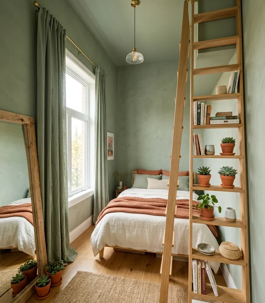 12. Vertical Green and Clay Layering for Compact Bedrooms