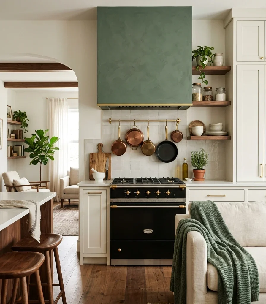 13. A Statement Range Hood That Becomes the Room's Color Anchor