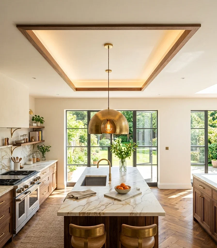 13. Build a Tray Ceiling to Frame the Island Zone
