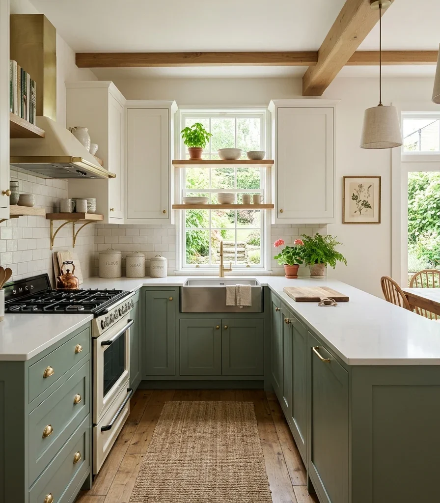 13. Dusty Sage Lower Cabinets with Warm White Uppers