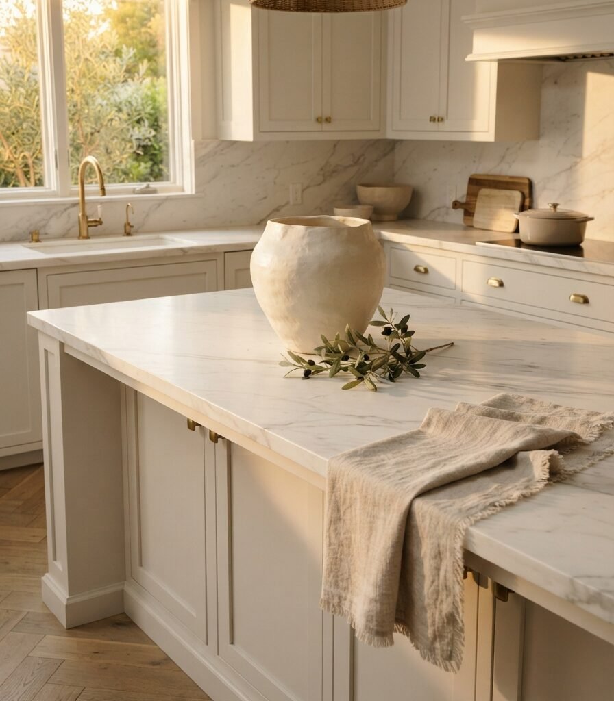 13. Marble Countertop with One Sculptural Centerpiece