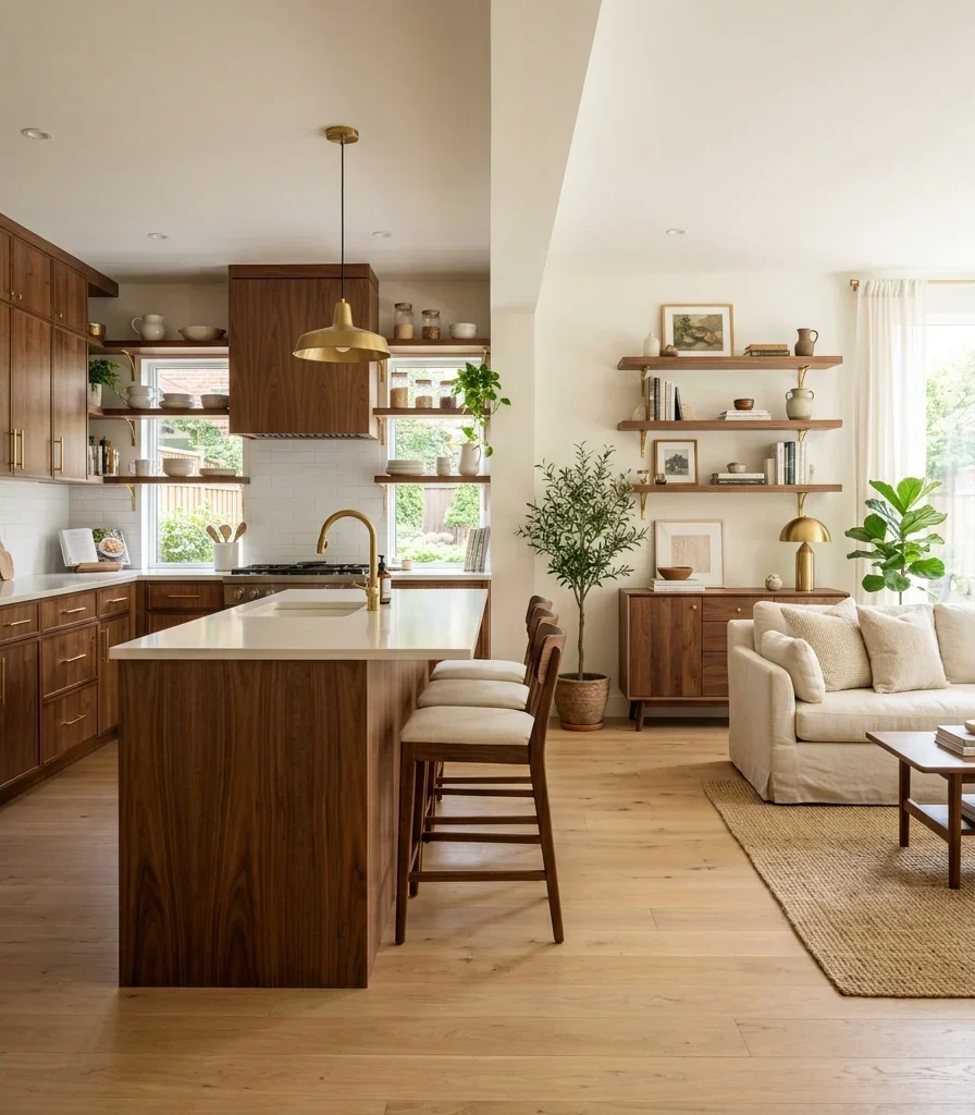 13. Matching Cabinet Tone to Adjacent Living Room Furniture