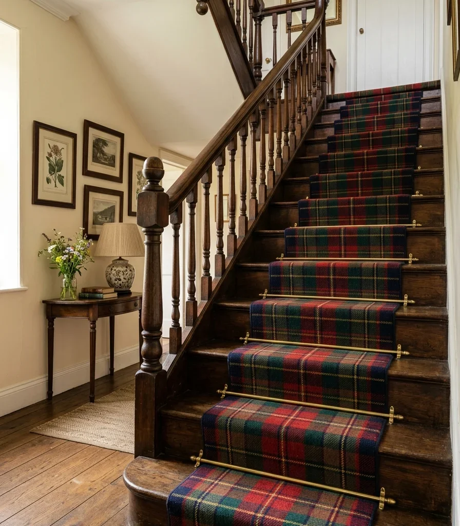 13. Tartan Plaid Stair Runner in Rich Reds