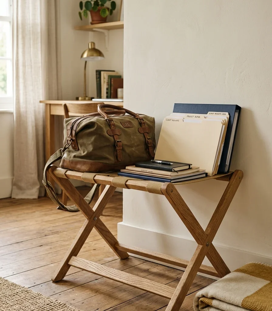 14. A Folding Luggage Rack That Becomes an Extra Shelf