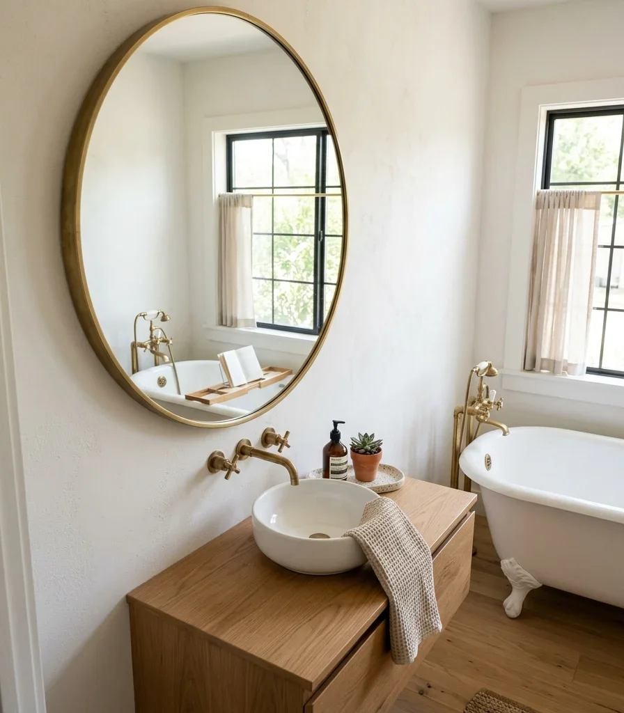 14. A Mirror Positioned to Reflect the Tub and Double the Room's Light
