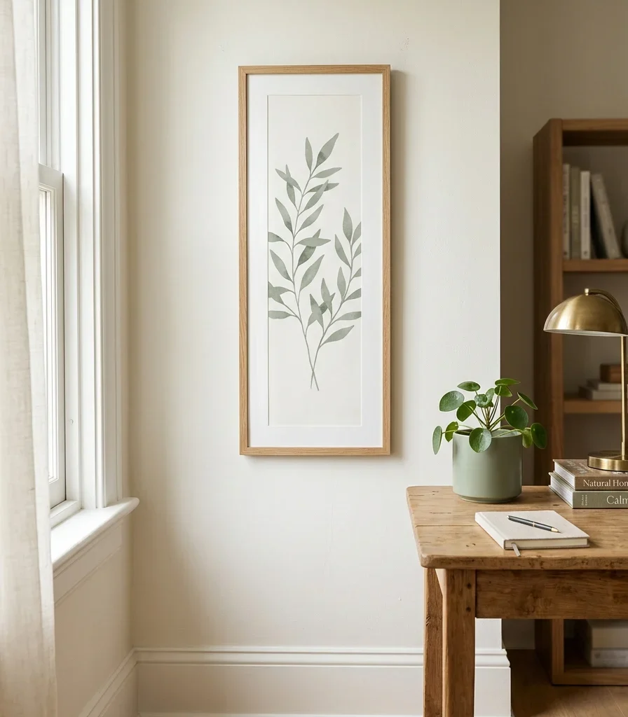 14. A Single Framed Print Sized to the Corner's Narrow Wall