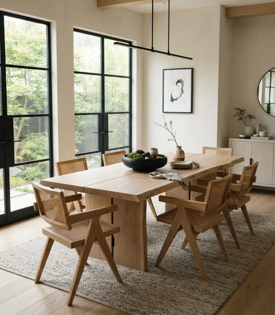 14. Black-and-Oak Japandi Contrast