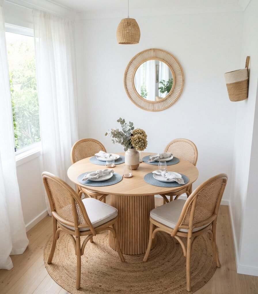 14. Coastal Dining Room with a Round Table
