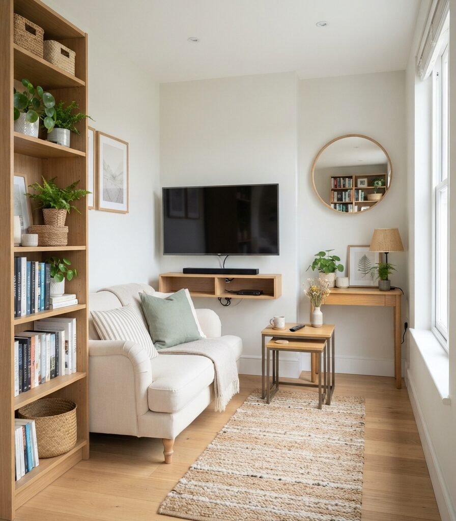 14. Make a Small Family Room Feel Larger With Vertical Storage