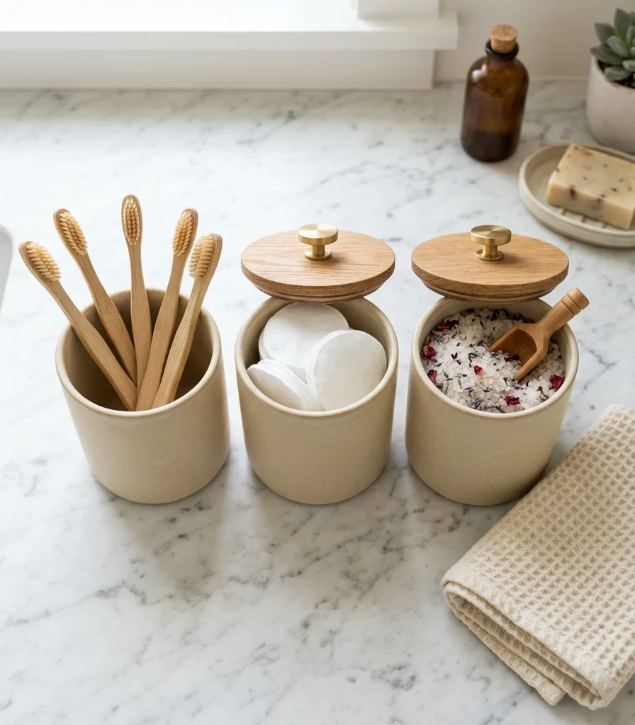 14. Matching Ceramic Canisters for Guest Toiletries