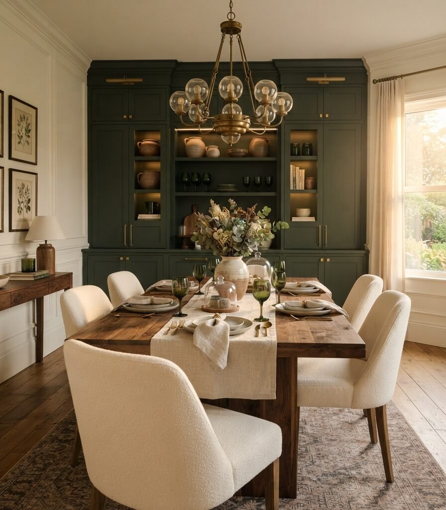 14. Use Alabaster with Deep Green for a Dramatic Accent