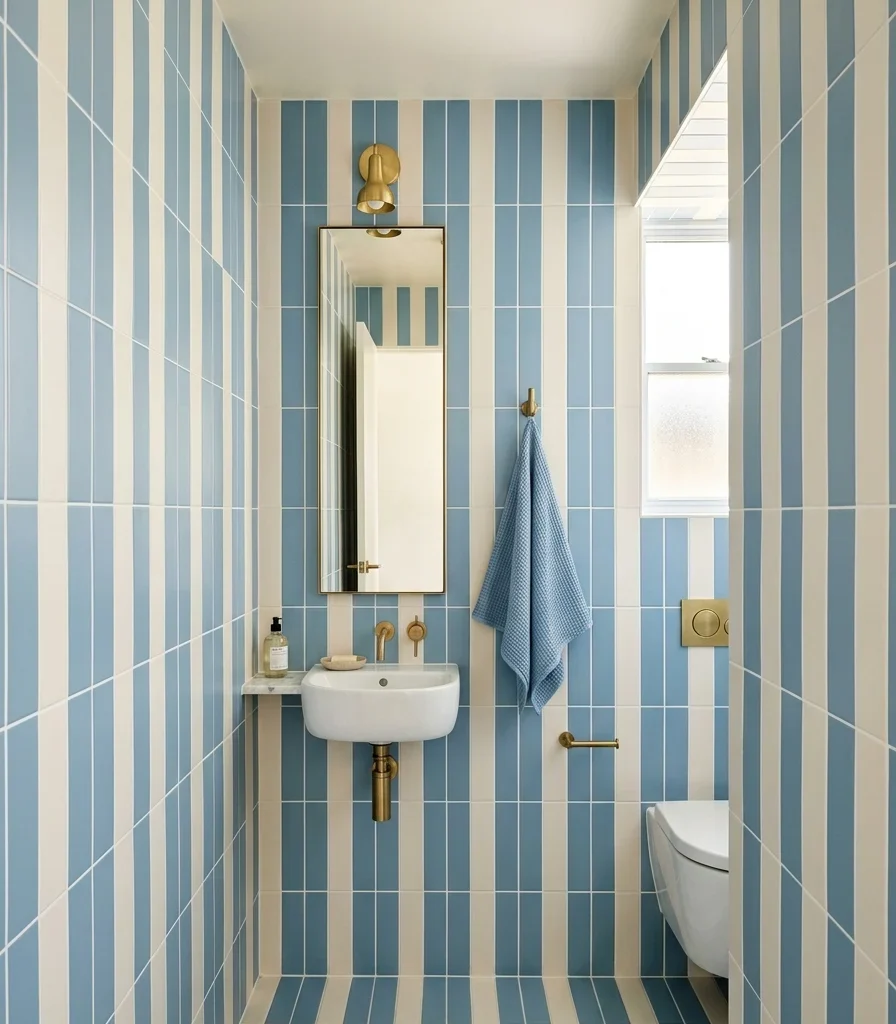 14. Vertical Tile Stripes to Stretch a Narrow Room