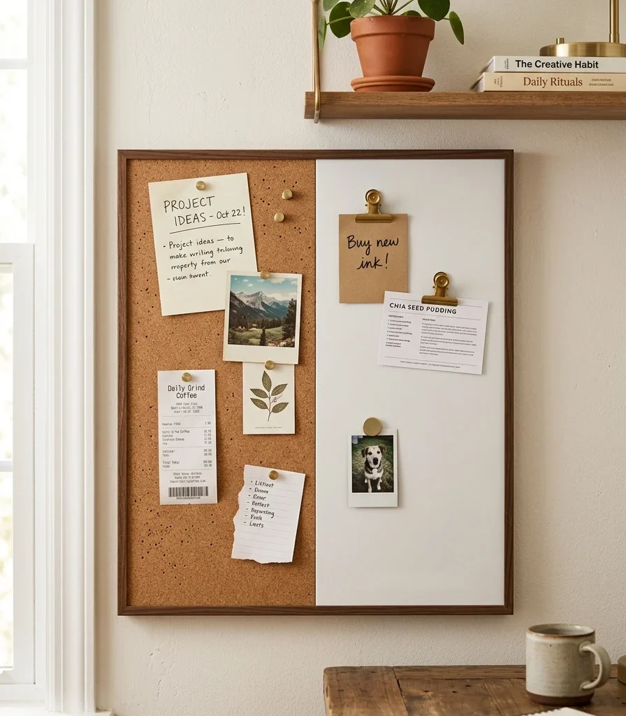 14. Wall-Mounted Cork and Magnetic Boards for Paper Overflow