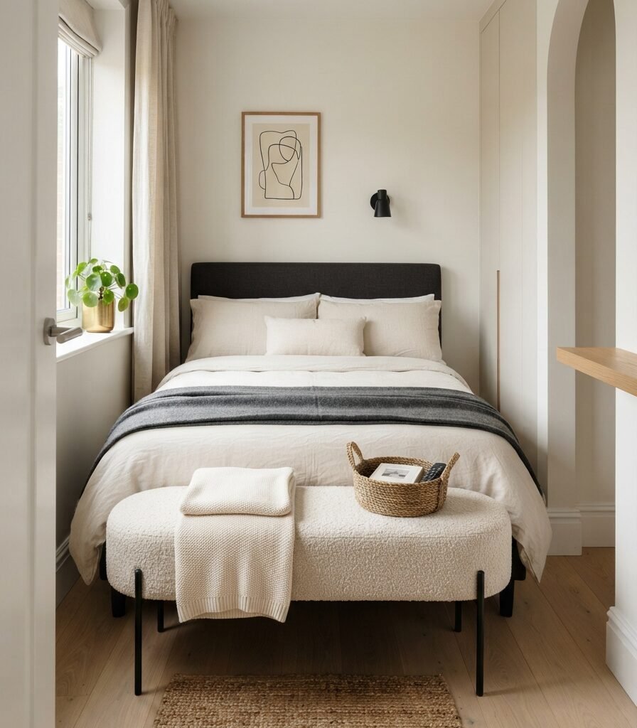 15. A Compact Upholstered Bench at the Foot of the Bed