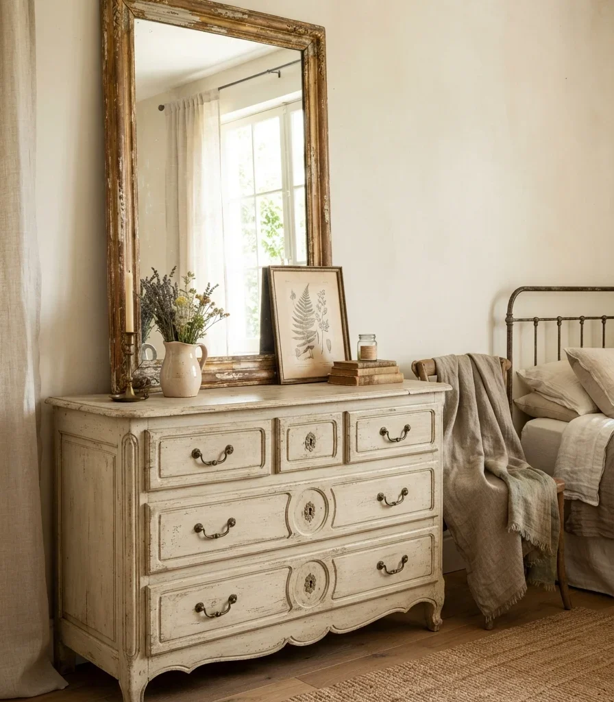 15. Add an Antique-Style Mirror Above the Dresser